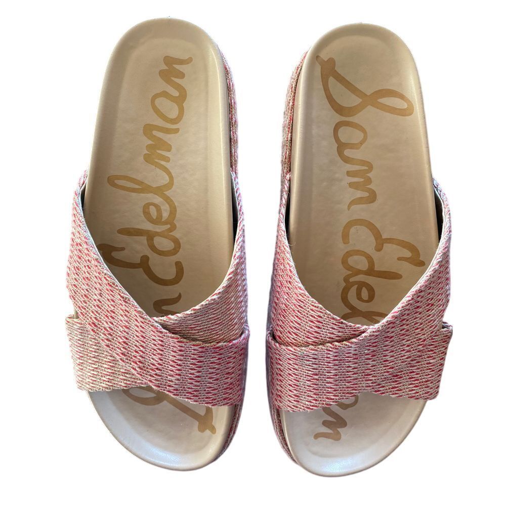 Sam Edelman Red and Cream Slide Sandals with Criss-Cross Straps